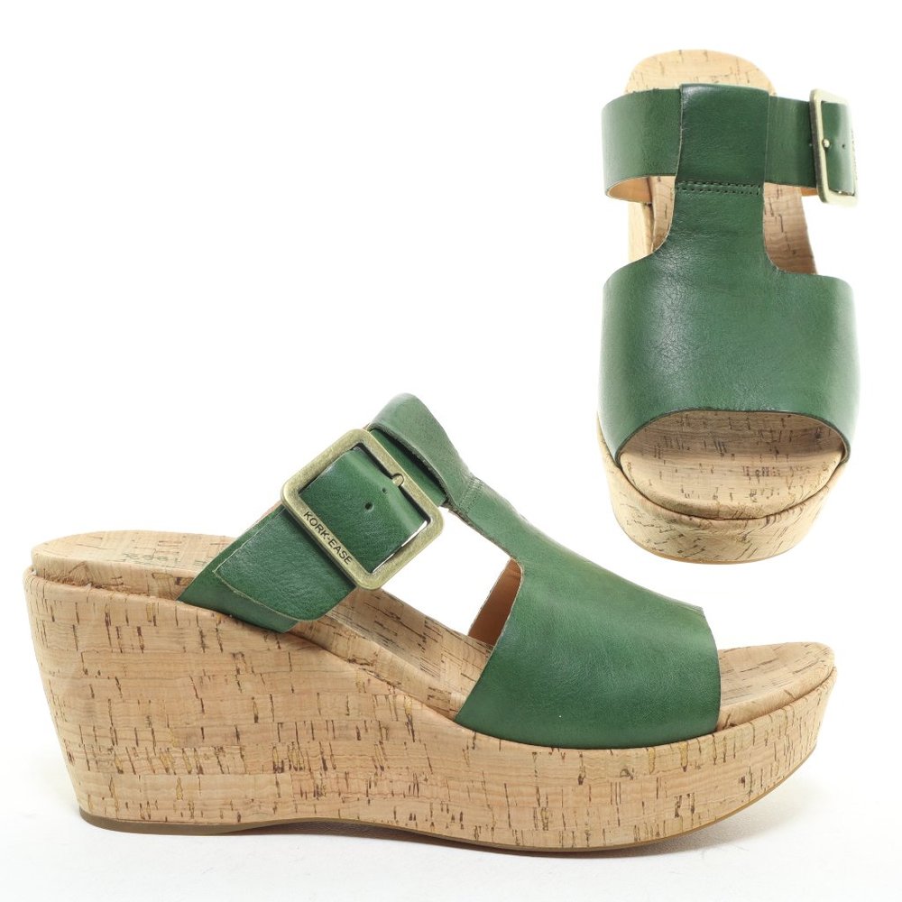 Kork-Ease ANDI Slip-on Platform Wedge Sandal Women's Size 10 • Green/Tan